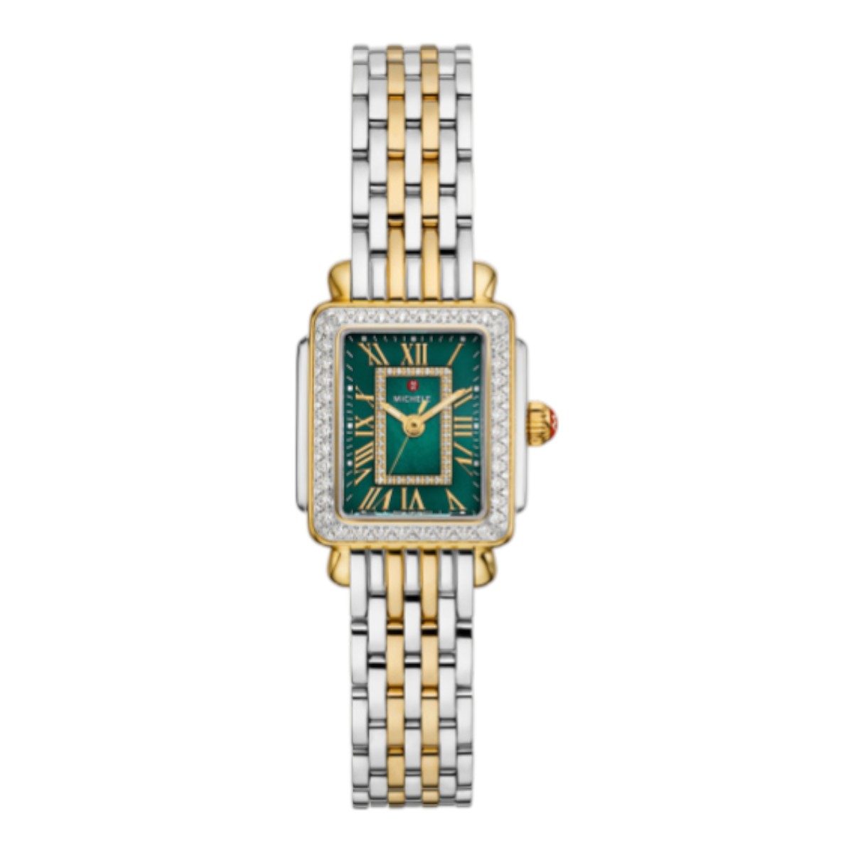 Michele Deco Madison Mini Two Toned 24mm  Women's Watch, Green and Diamond Dial