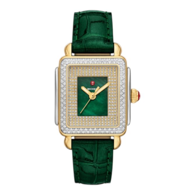 Michele Deco Madison Midi 31mm Women's Watch, Diamond and Green Dial