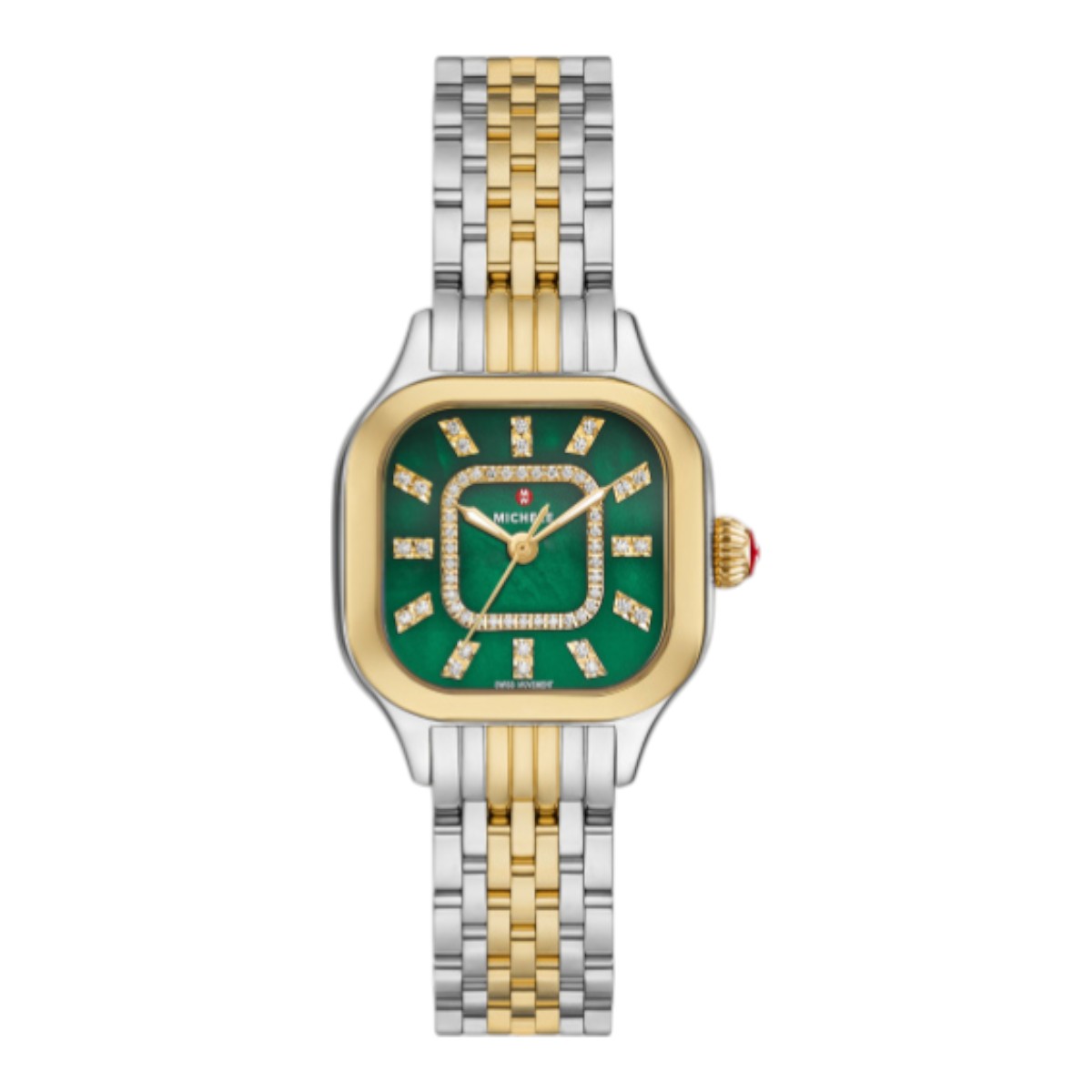 Michele Meggie Two Tone  29mm Women's Watch, Diamond and Green Dial
