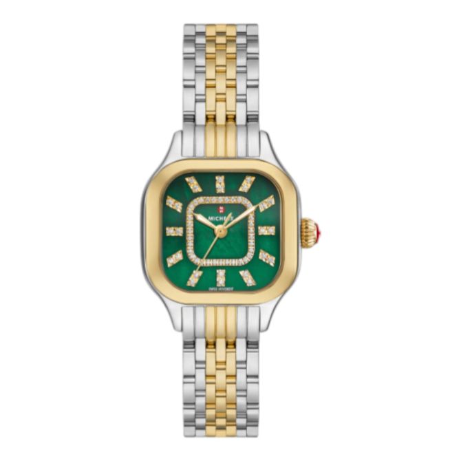 Michele Meggie Two Tone  29mm Women's Watch, Diamond and Green Dial