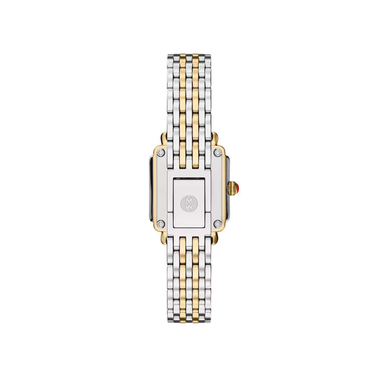 Michele Deco Madison Mini Diamond Two Tone 18k Gold Plated 32mm Women's Watch, Blue Mother of Pearl 