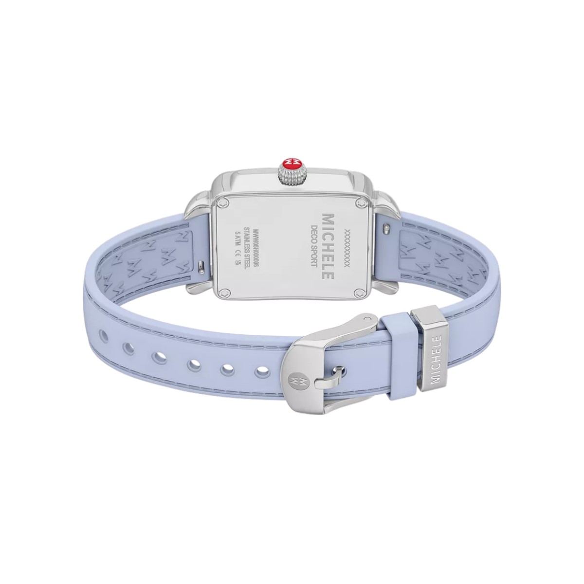 Michele Deco Sport Mid Stainless Steel Pastel Blue Silicone 31mm Women's Watch, White Dial