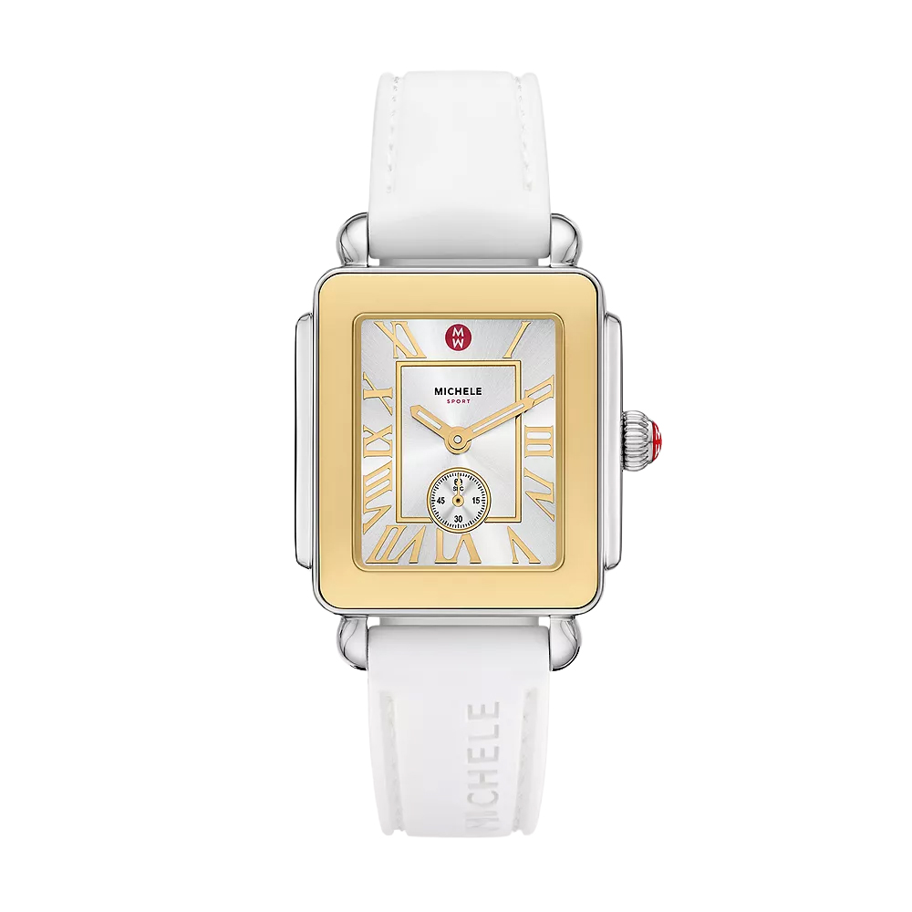 Michele Deco Sport Mid Two-Tone White Silicone 31mm Women's Watch, White Dial