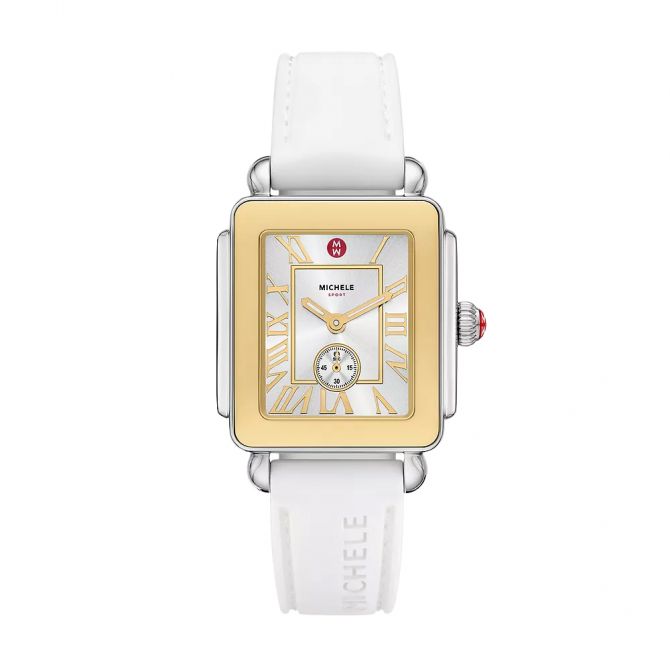 Michele Deco Sport Mid Two-Tone White Silicone 31mm Women's Watch, White Dial