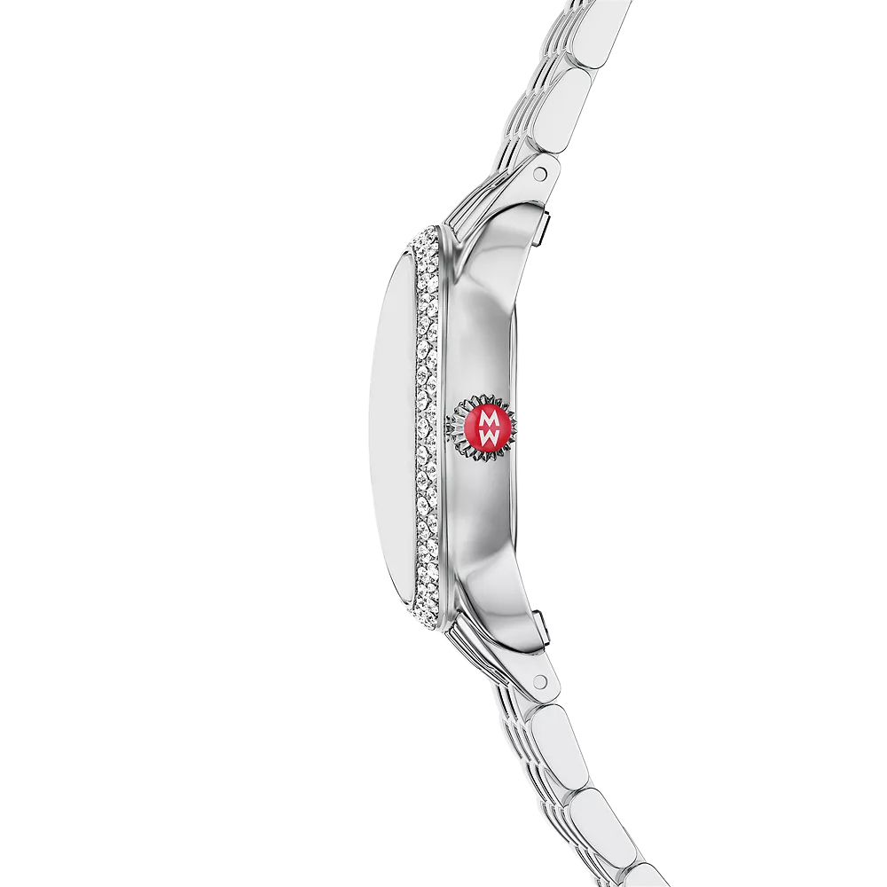 Michele Serein Oval Diamond Stainless Steel 27mm Women's Watch, White Mother Of Pearl Dial