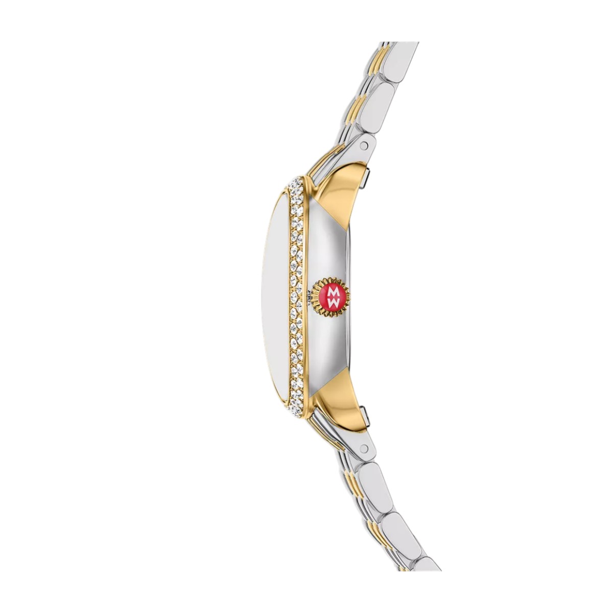 Michele Serein Oval Diamond Two Tone 18k Gold Plated 27mm Women's Watch, White Mother of Pearl Dial