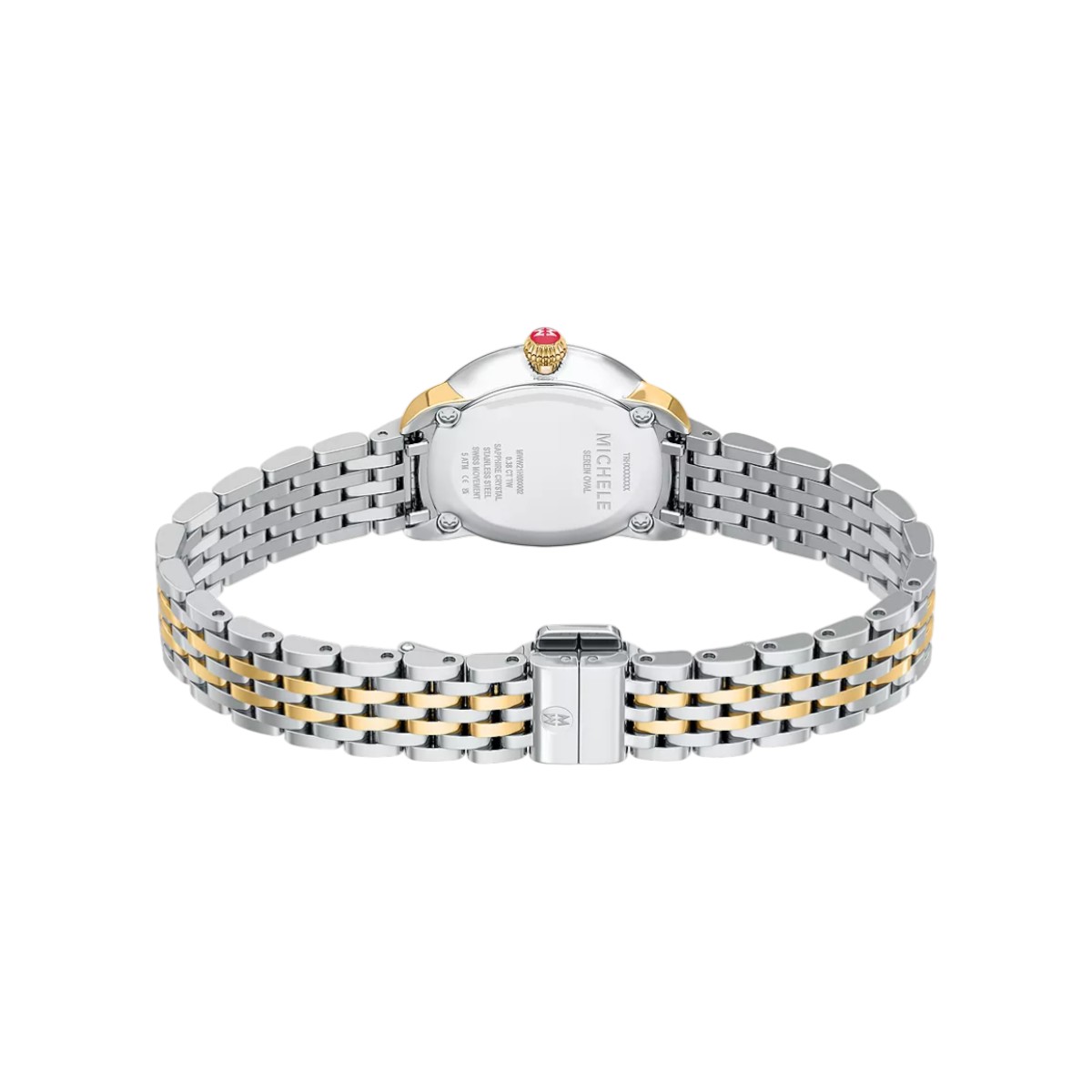 Michele Serein Oval Diamond Two Tone 18k Gold Plated 27mm Women's Watch, White Mother of Pearl Dial