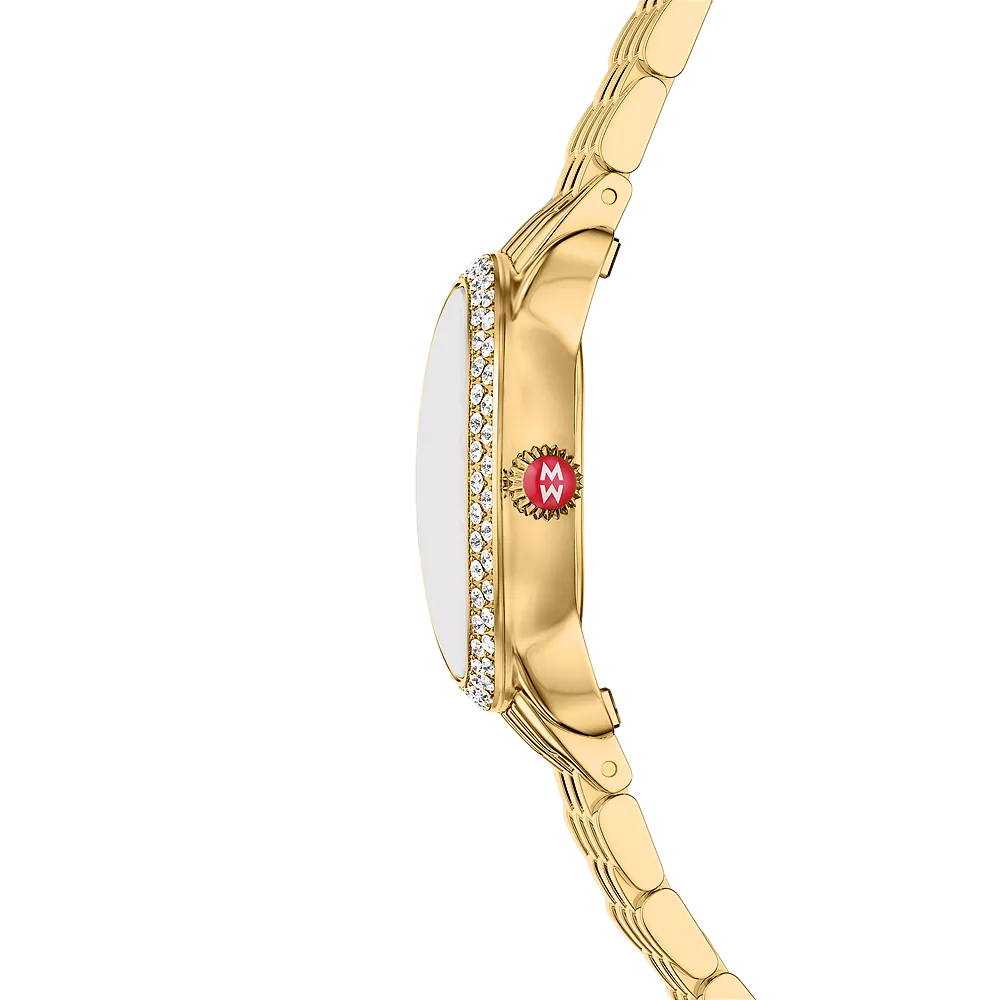 Michele Serein Oval Diamond 18k Gold 27mm Women's Watch, White Mother Of Pearl Dial