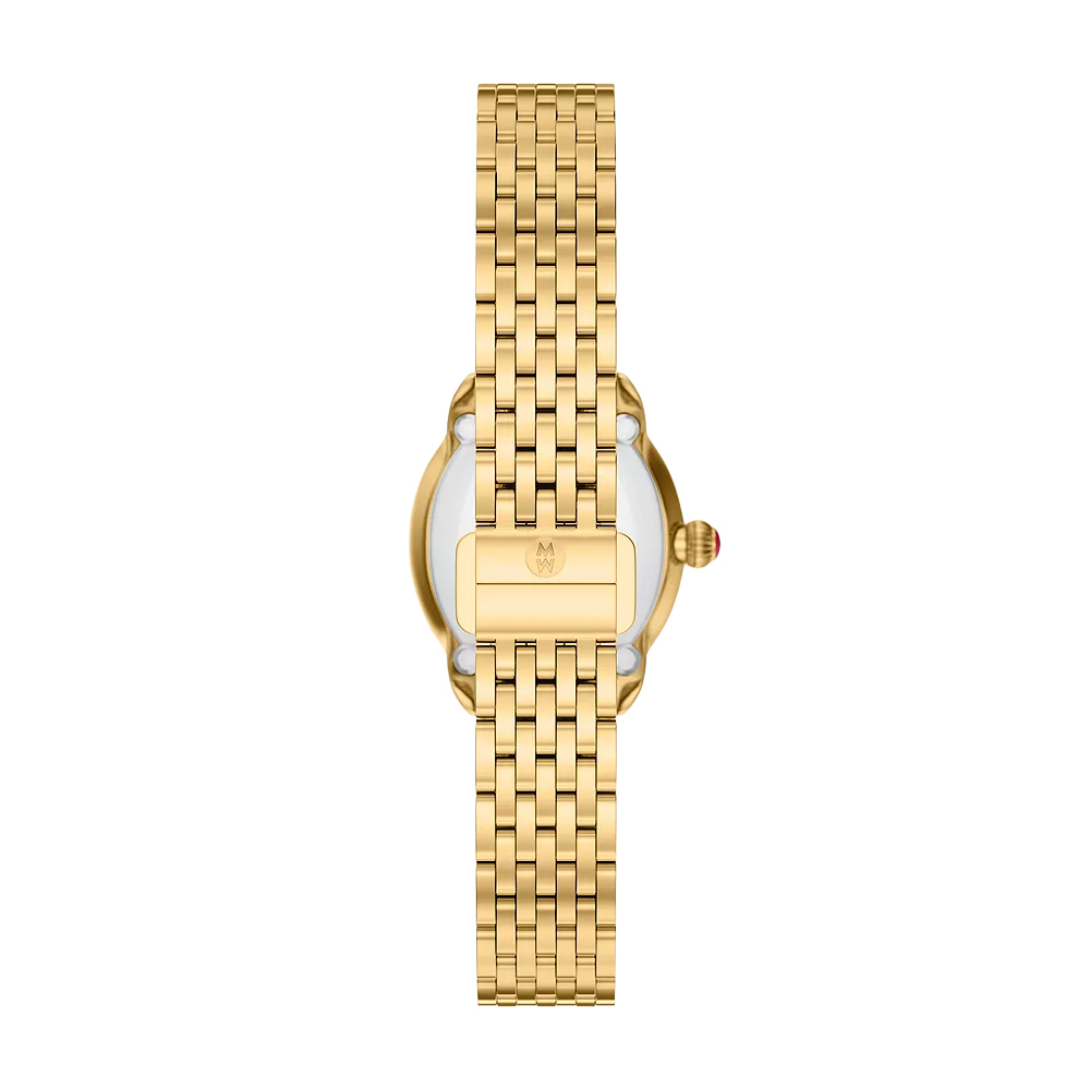 Michele Serein Oval Diamond 18k Gold 27mm Women's Watch, White Mother Of Pearl Dial