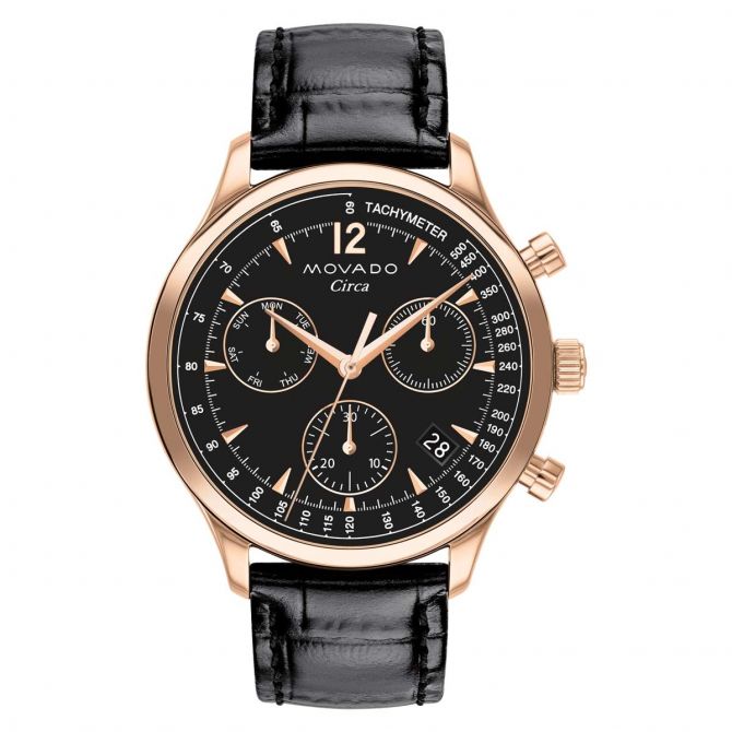 Movado Heritage Series 43mm  Men's Watch, Black and Rosegold Dial