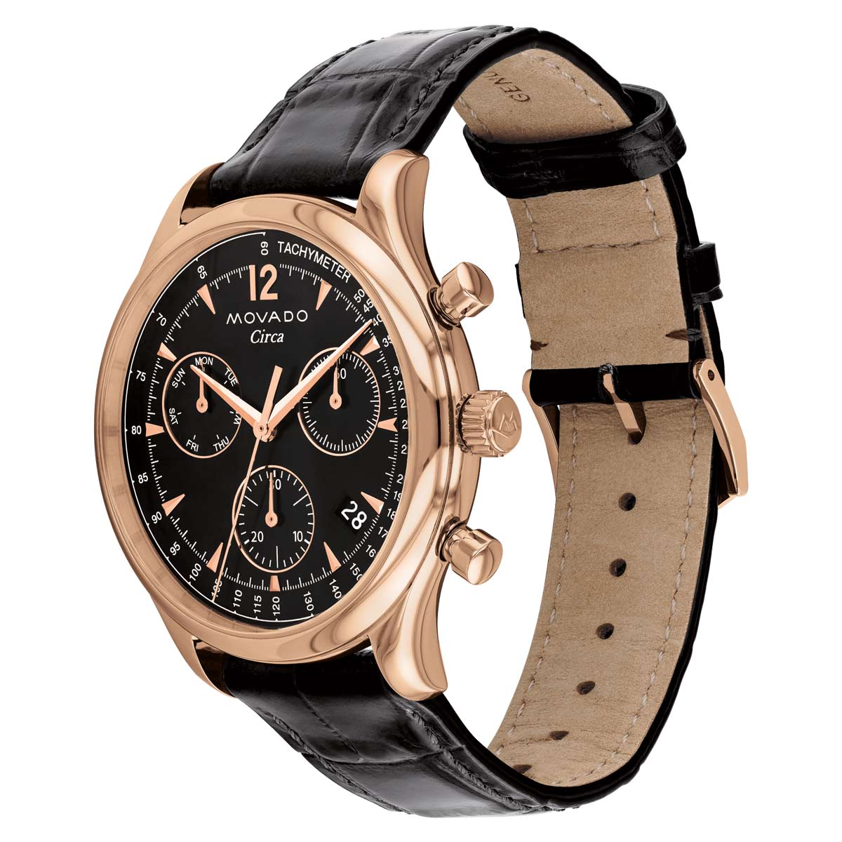 Movado Heritage Series 43mm  Men's Watch, Black and Rosegold Dial