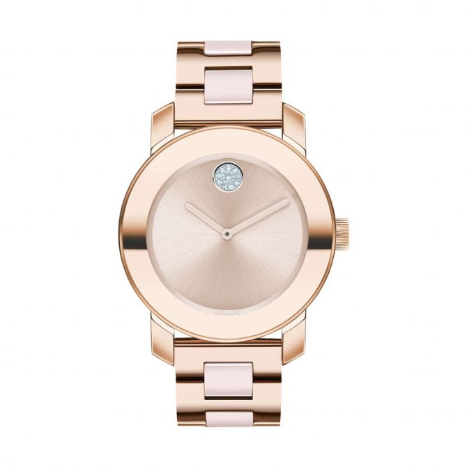 Movado BOLD Ceramic 36mm Women's Watch, Pale Rose Gold Dial