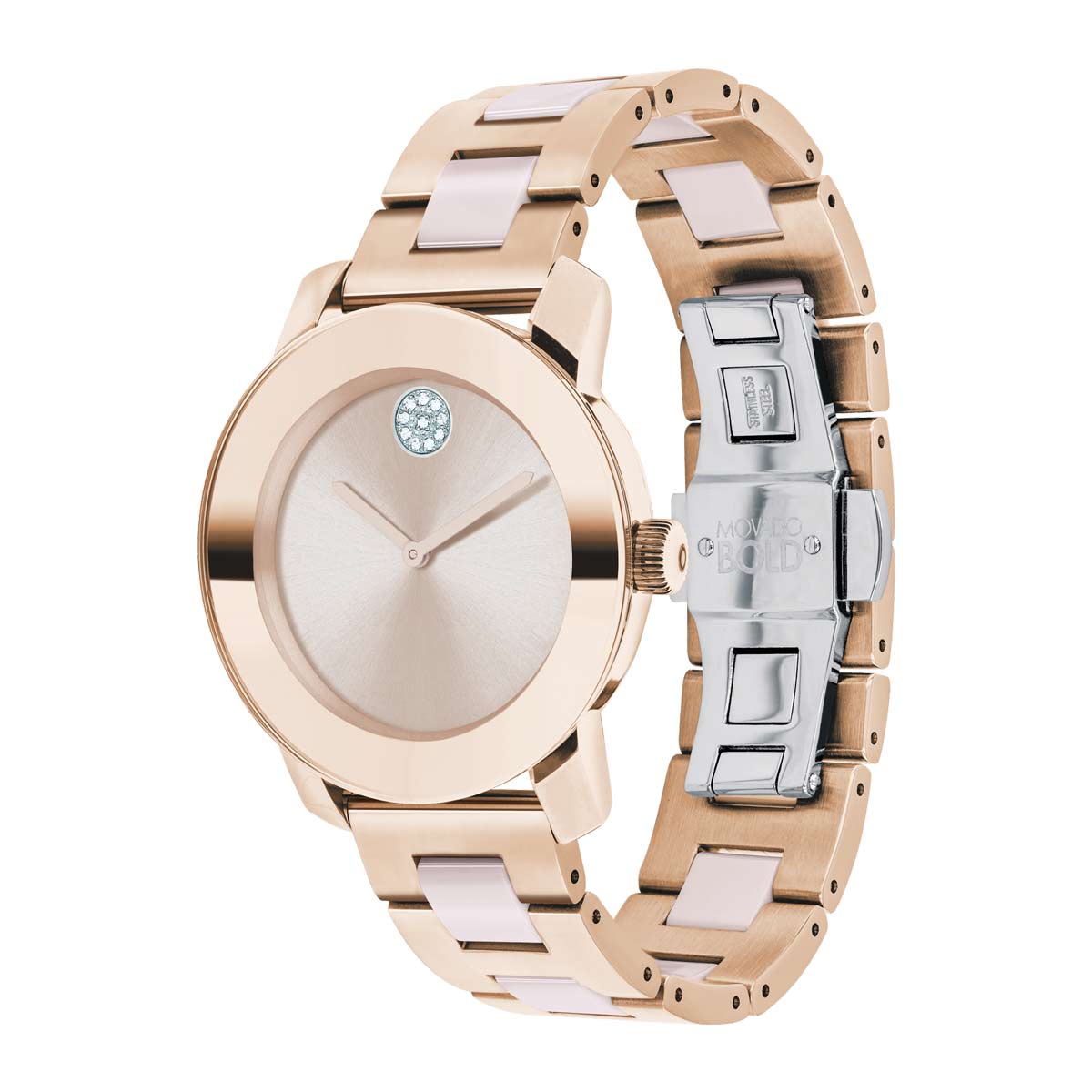 Movado BOLD Ceramic 36mm Women's Watch, Pale Rose Gold Dial