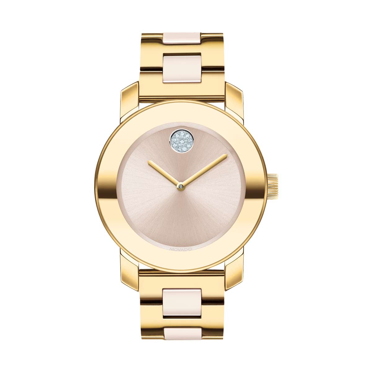 Movado BOLD Ceramic 36mm Watch, Pale Pink and Gold Tone Dial