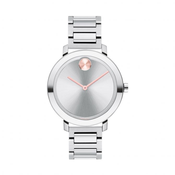 Movado BOLD Evolution 34mm Women's Watch, Silver and Rose Gold Dial
