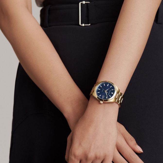 Movado Heritage Series 39mm Watch, Navy Blue, White and Gold 