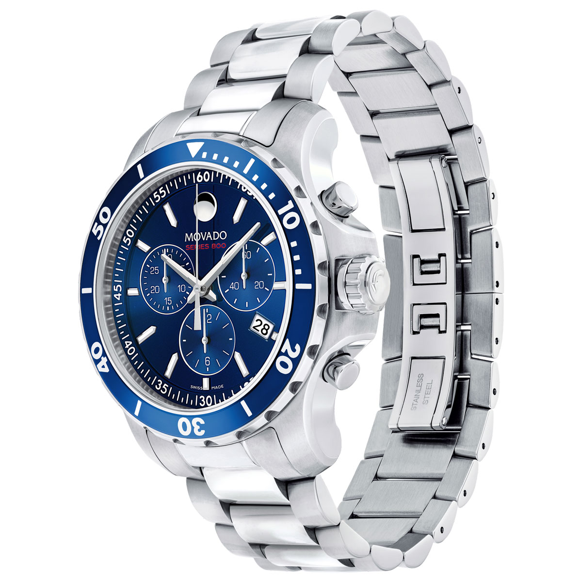 Movado Series 800 42mm Watch, Blue and Silver Dial