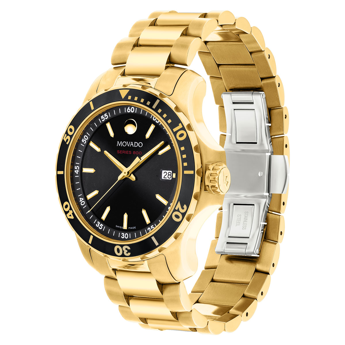 Movado Series 800 40mm Watch, Black and Gold Dial