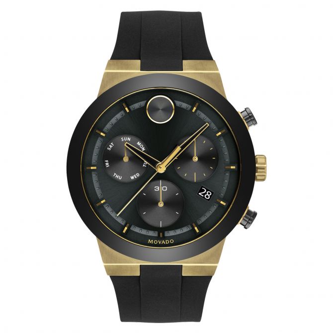 Movado BOLD Fusion 44mm Men's Watch, Metallic Black and Gold Ion Plate Dial