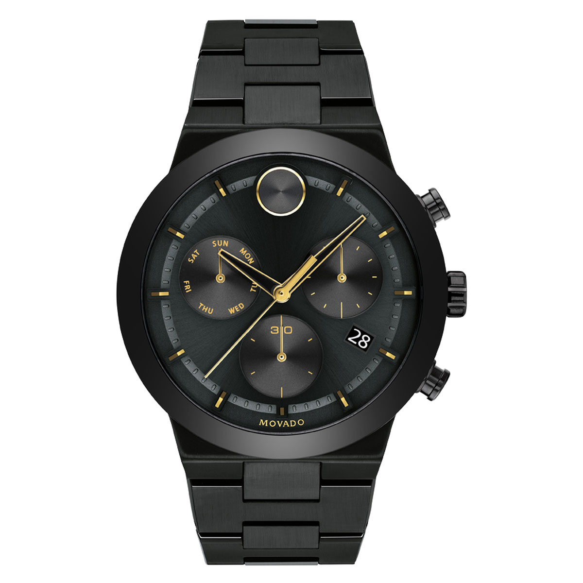 Movado BOLD Fusion 44mm Men's Watch, Black and Pale Yellow Gold Tone Dial
