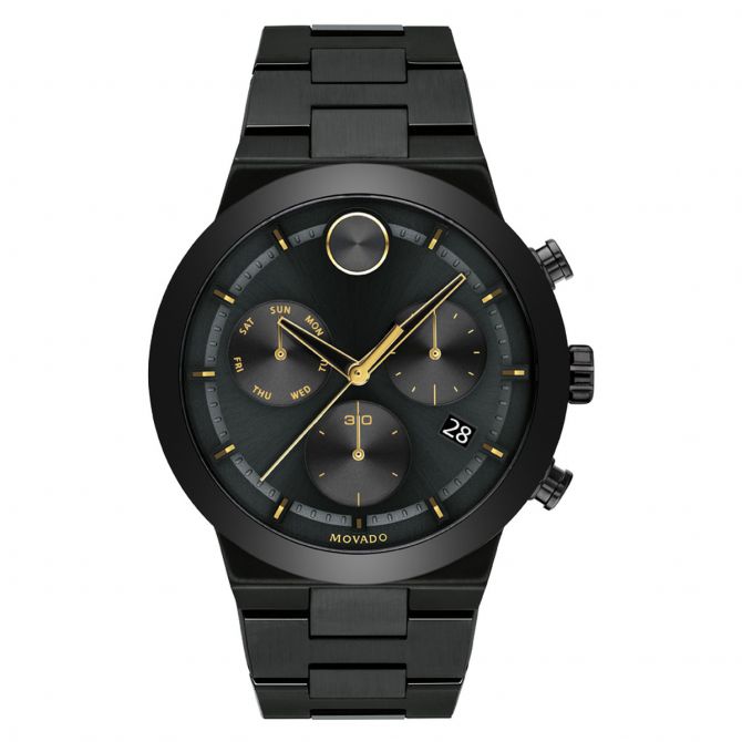 Movado BOLD Fusion 44mm Men's Watch, Black and Pale Yellow Gold Tone Dial