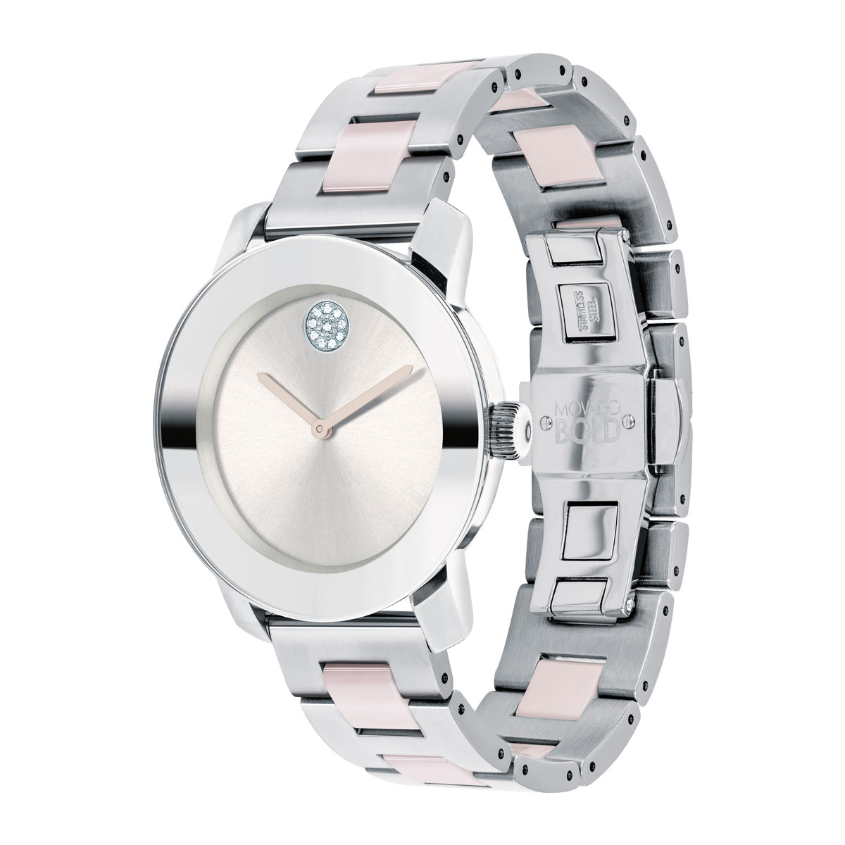 Movado BOLD Ceramic 36mm Watch, Blush and Silver Tone Dial