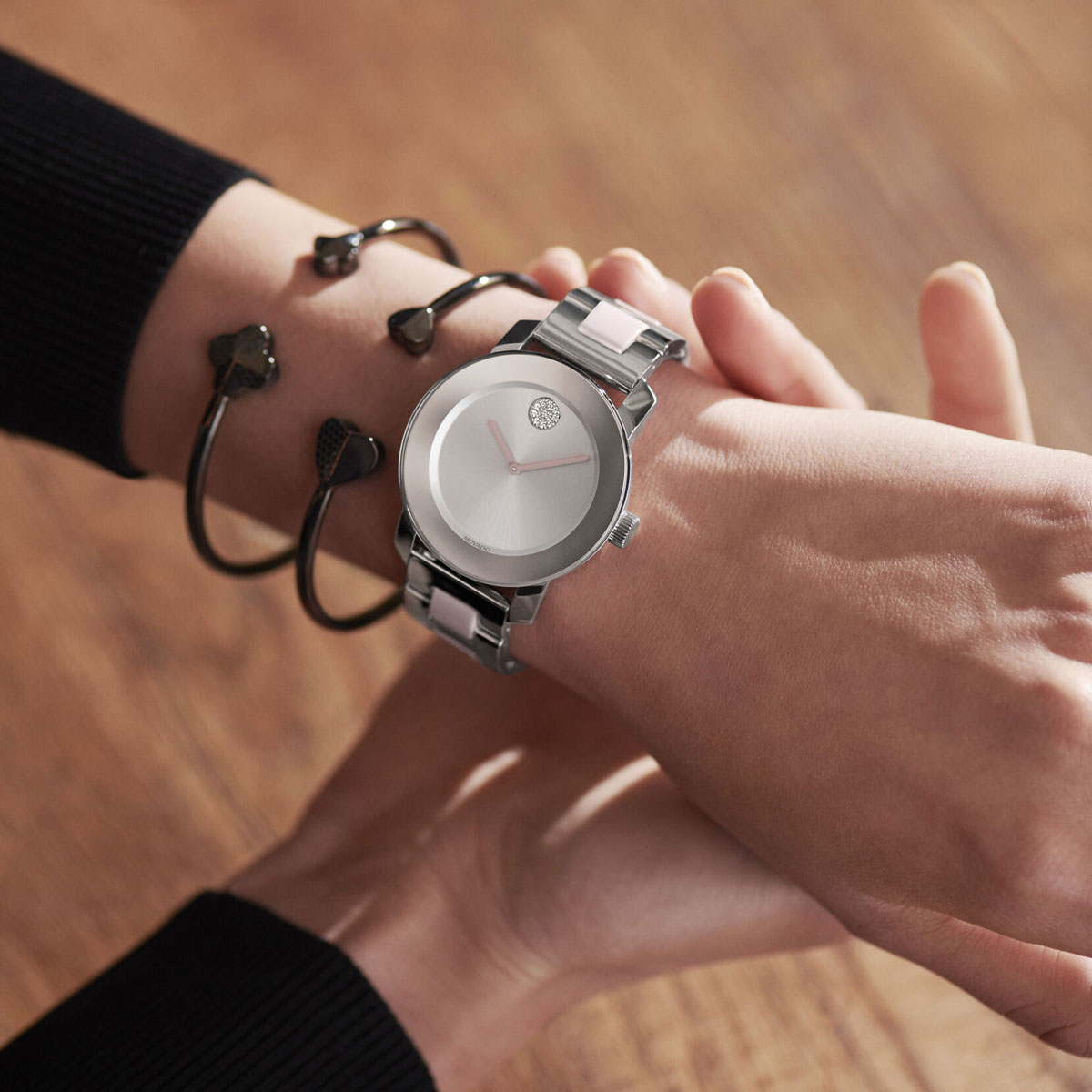 Movado BOLD Ceramic 36mm Watch, Blush and Silver Tone Dial