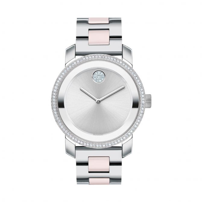 Movado BOLD Ceramic 36mm Women's Watch, Silver Tone Dial