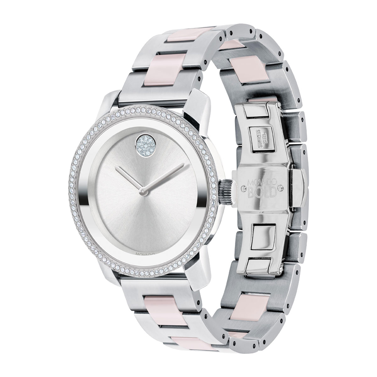 Movado BOLD Ceramic 36mm Women's Watch, Silver Tone Dial
