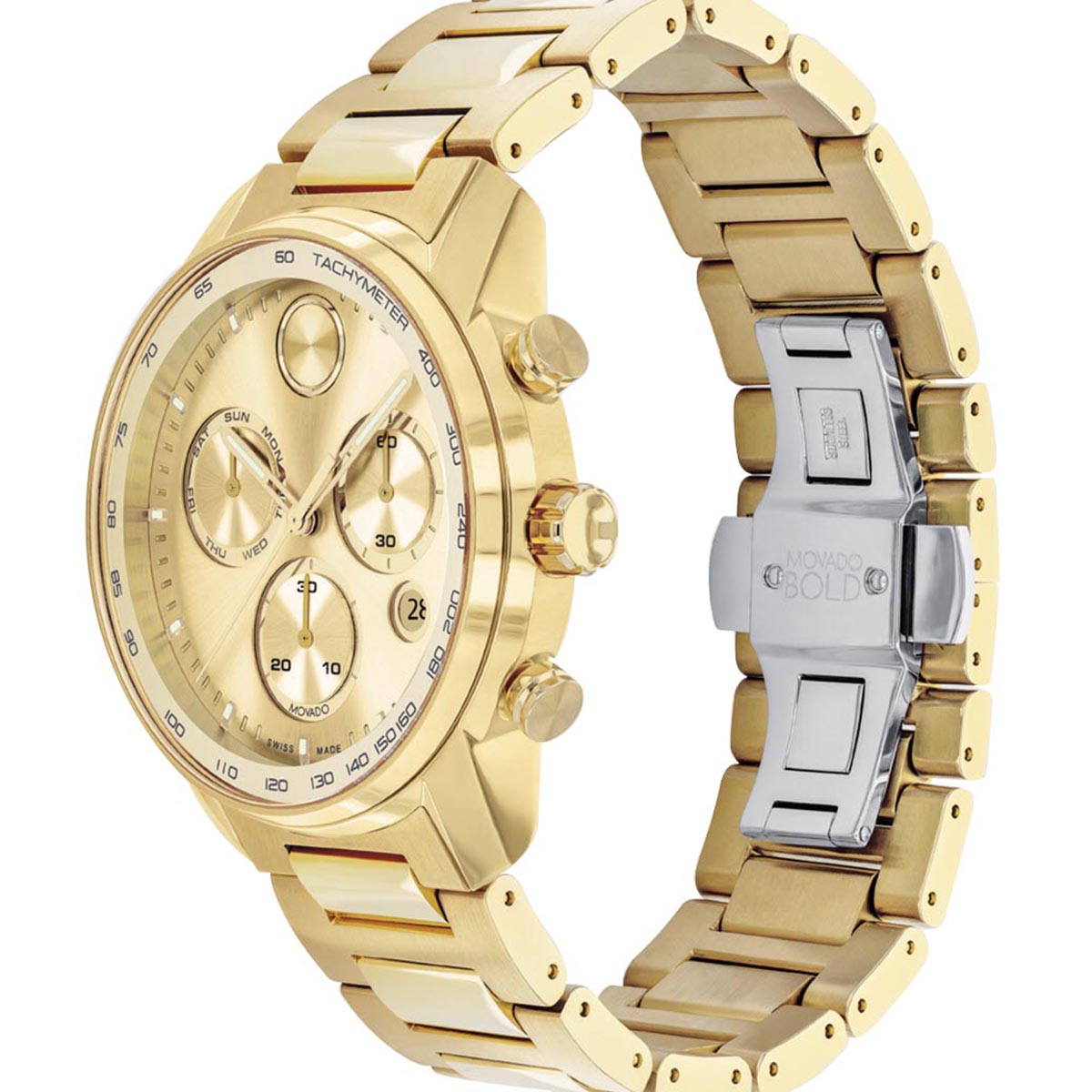 Movado BOLD Verso Chronograph 44mm Watch, Yellow Gold Tone Dial