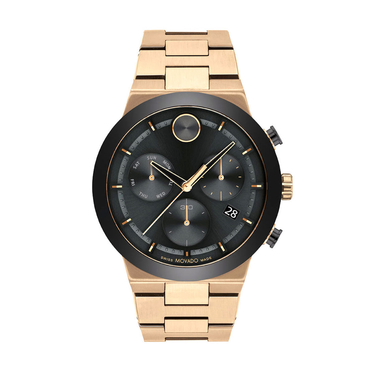 Movado BOLD Fusion 44mm Watch, Black and Rose Gold Tone Dial