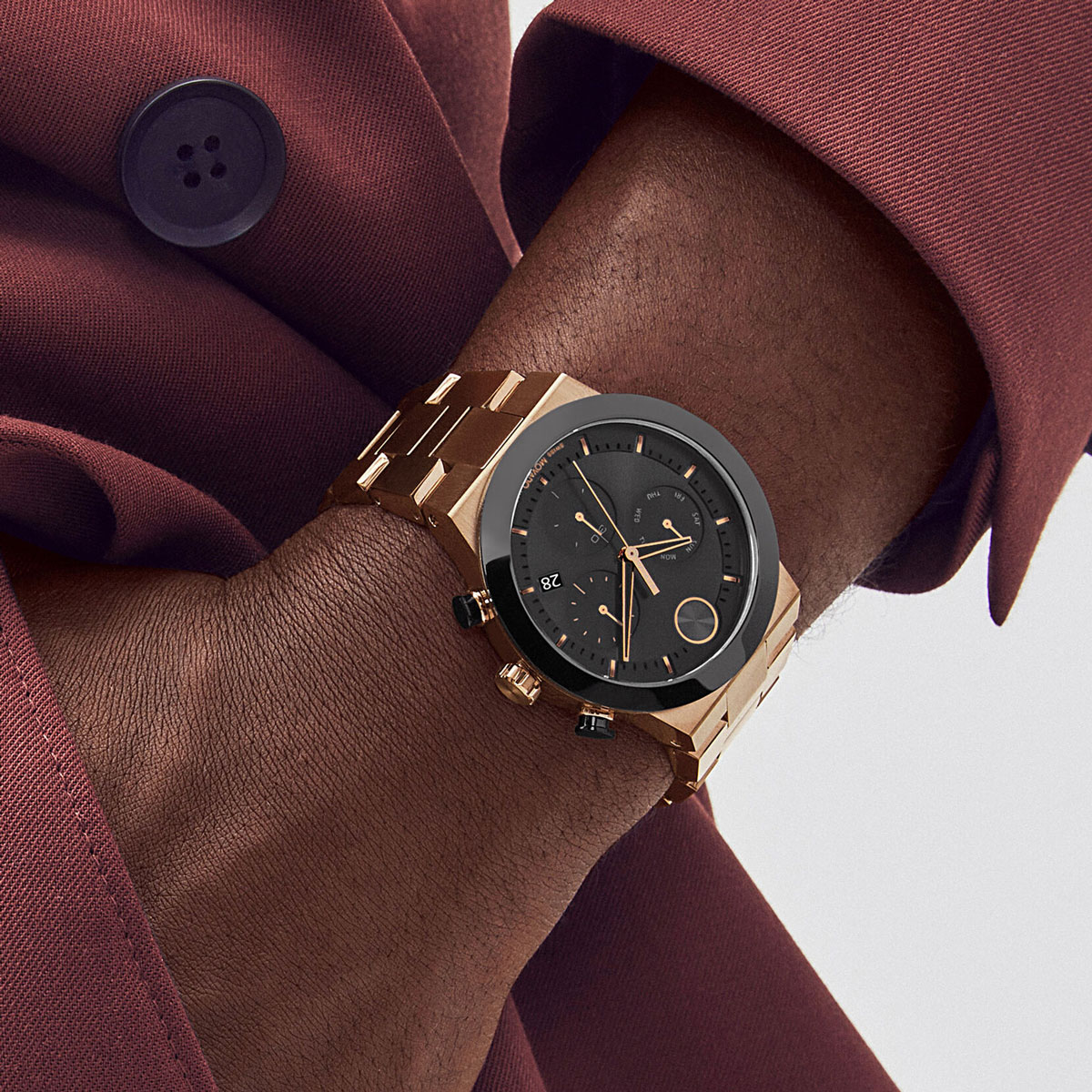 Movado BOLD Fusion 44mm Watch, Black and Rose Gold Tone Dial