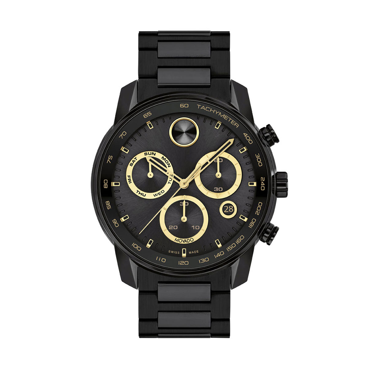 Movado BOLD Verso 44mm Watch, Black and Yellow Gold Tone Dial