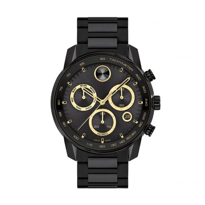 Movado BOLD Verso 44mm Watch Black and Yellow Gold Tone Dial 3600906 Borsheims