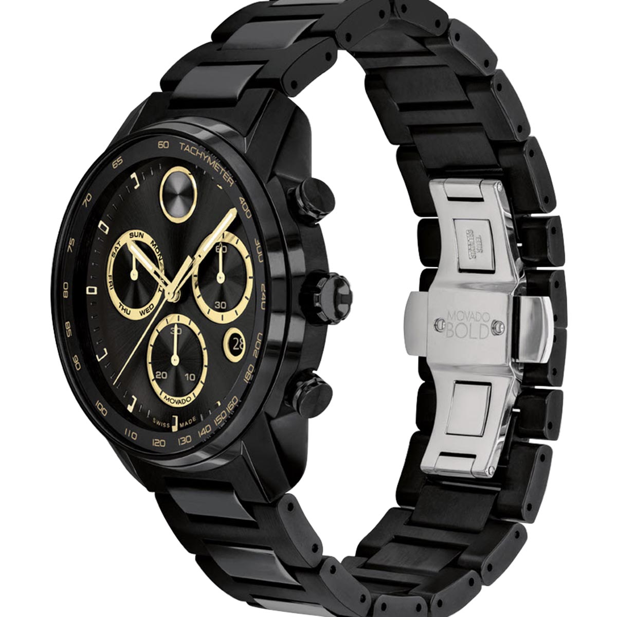 Movado BOLD Verso 44mm Watch, Black and Yellow Gold Tone Dial
