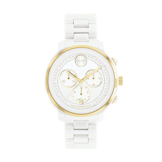 Movado BOLD Verso 40mm Watch, White and Yellow Gold Tone Dial