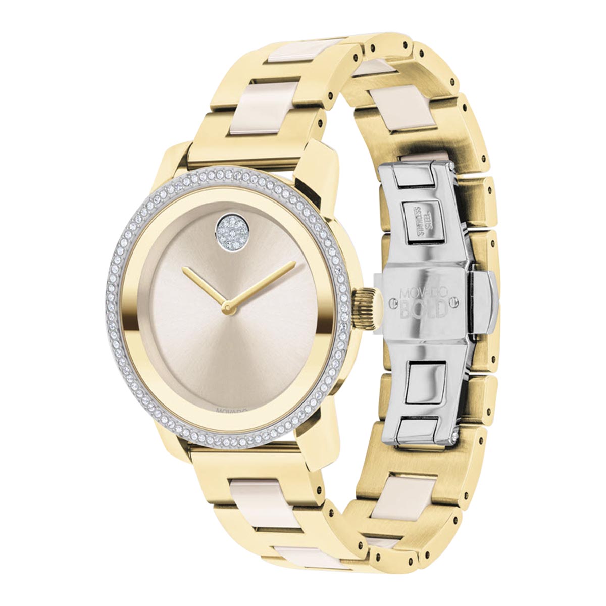 Movado BOLD Ceramic 36mm Watch, Yellow Gold Tone and Crystal Dial