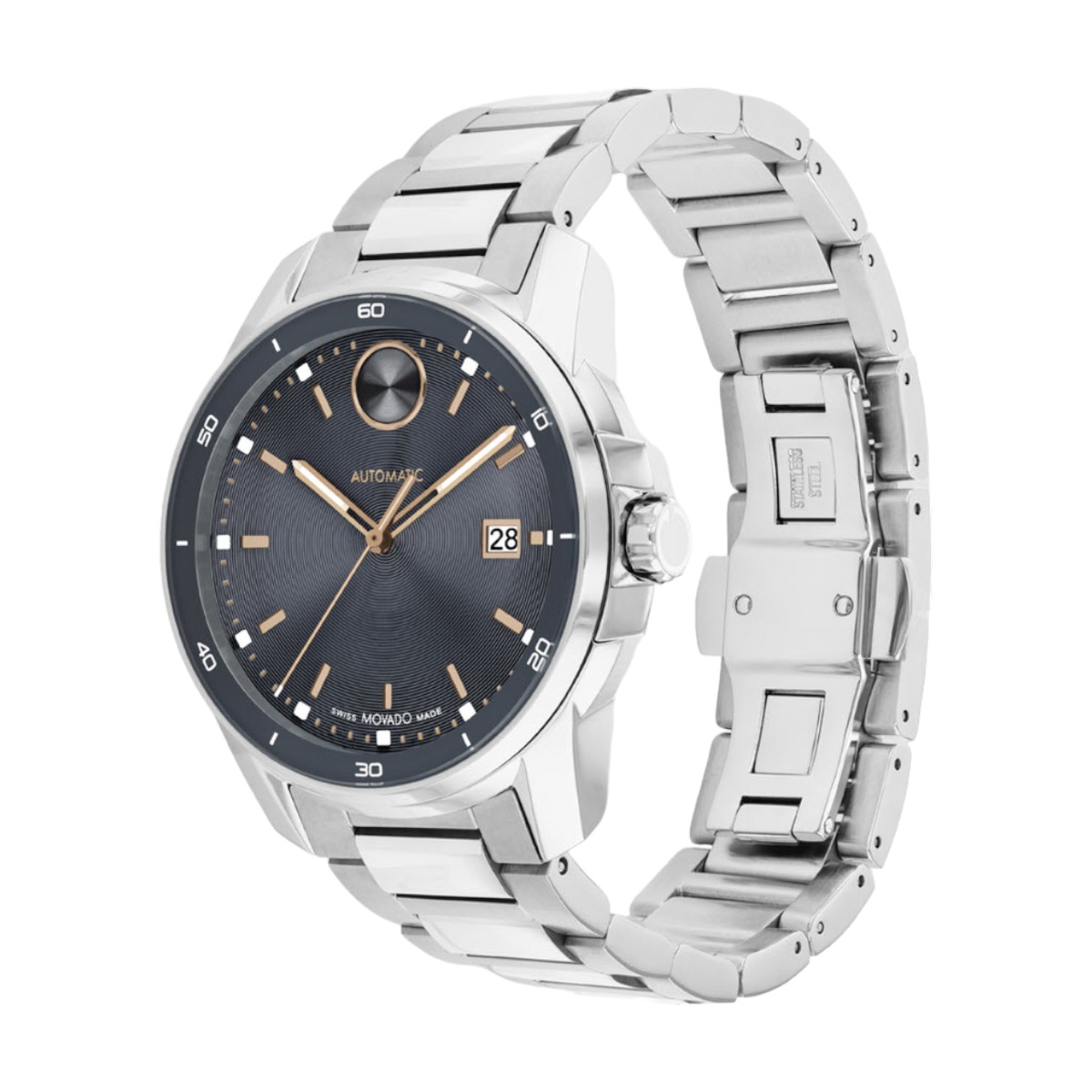 Movado Bold Verso Automatic 43mm Watch, Grey and Rose Gold Tone Dial