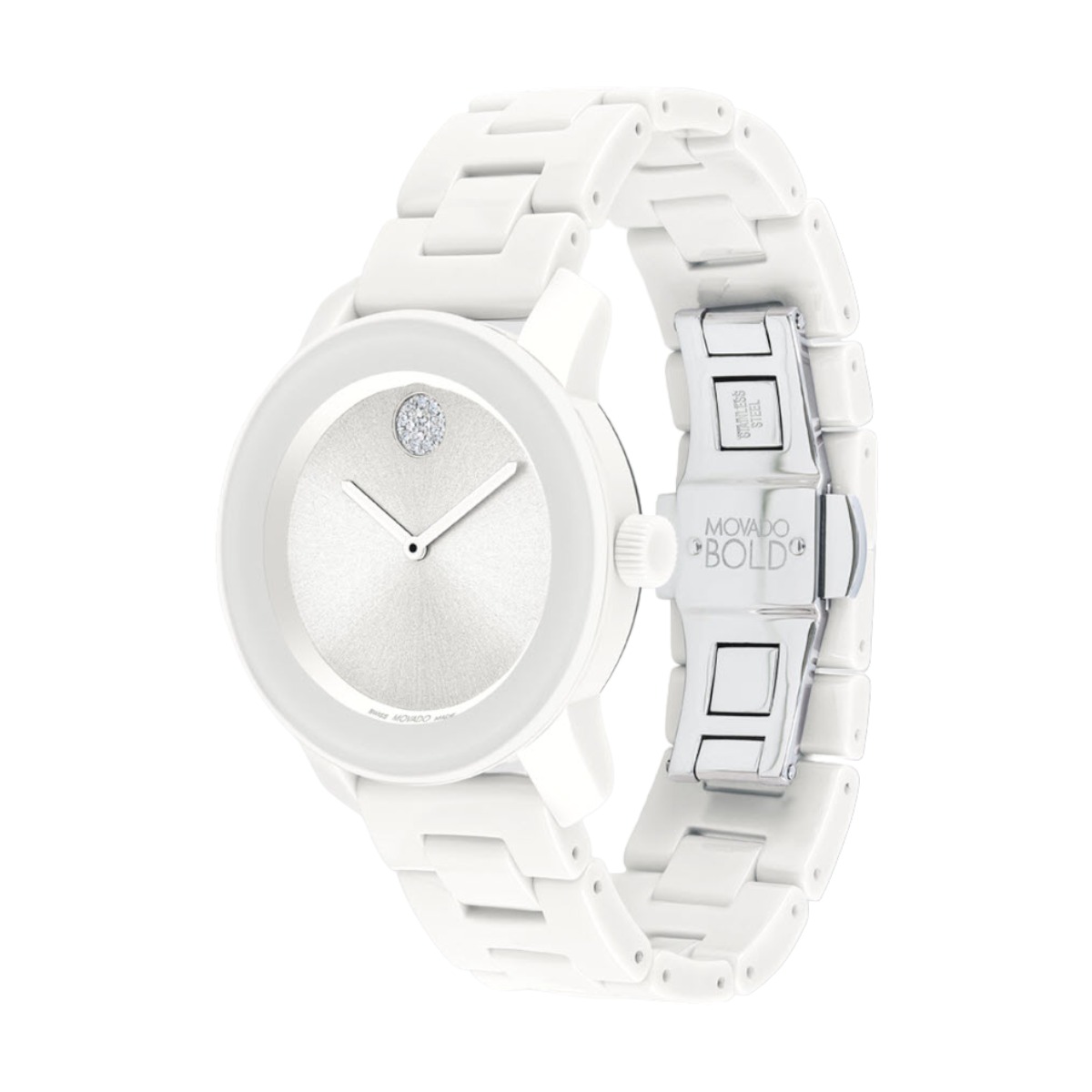 Movado Bold Ceramic 36mm Watch, Silver White Dial
