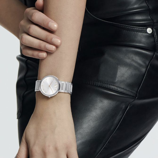 Movado Bold Horizon 34mm Watch, Pale Rose and Silver Tone Dial