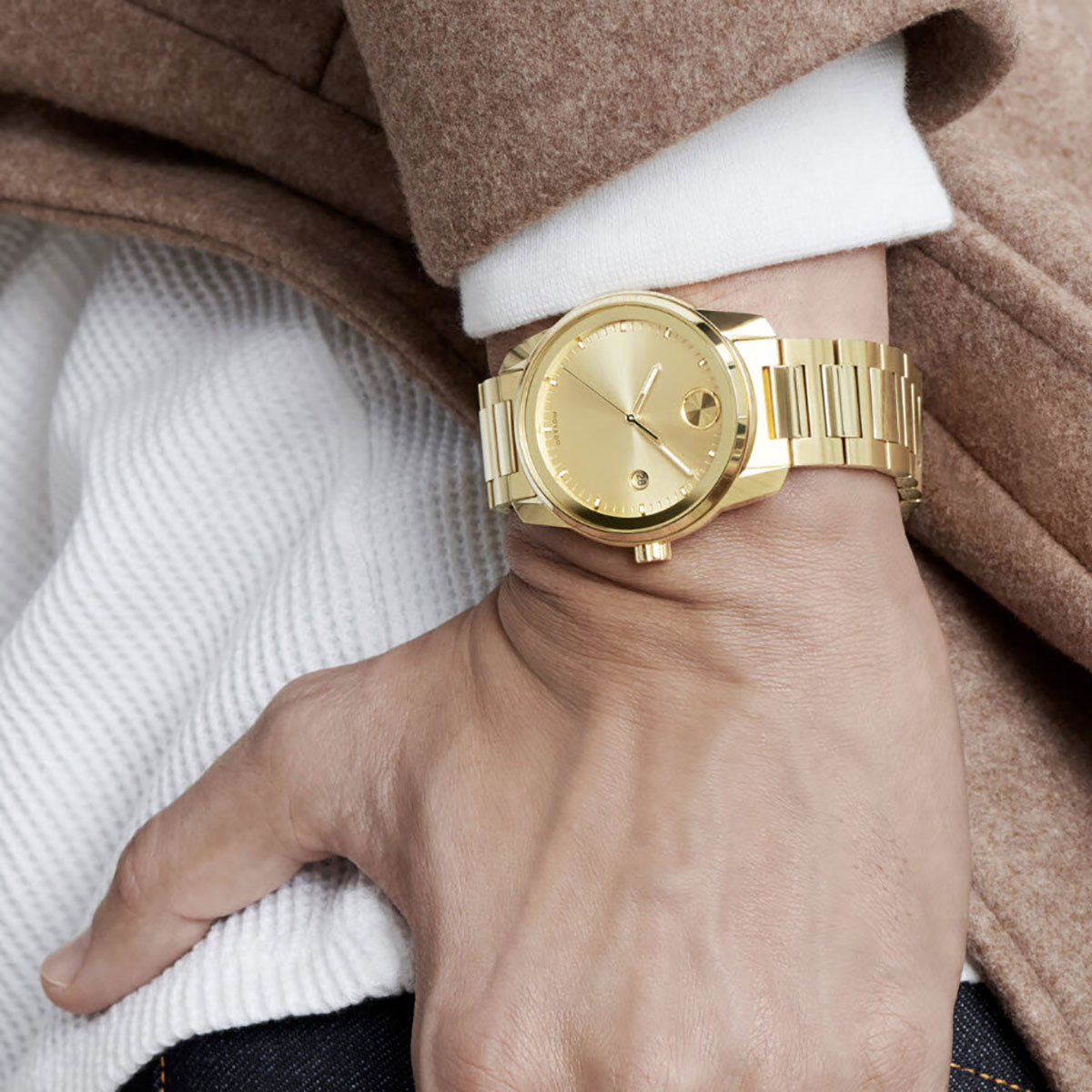 Movado Bold Verso 42mm Watch, Yellow Gold Tone Dial