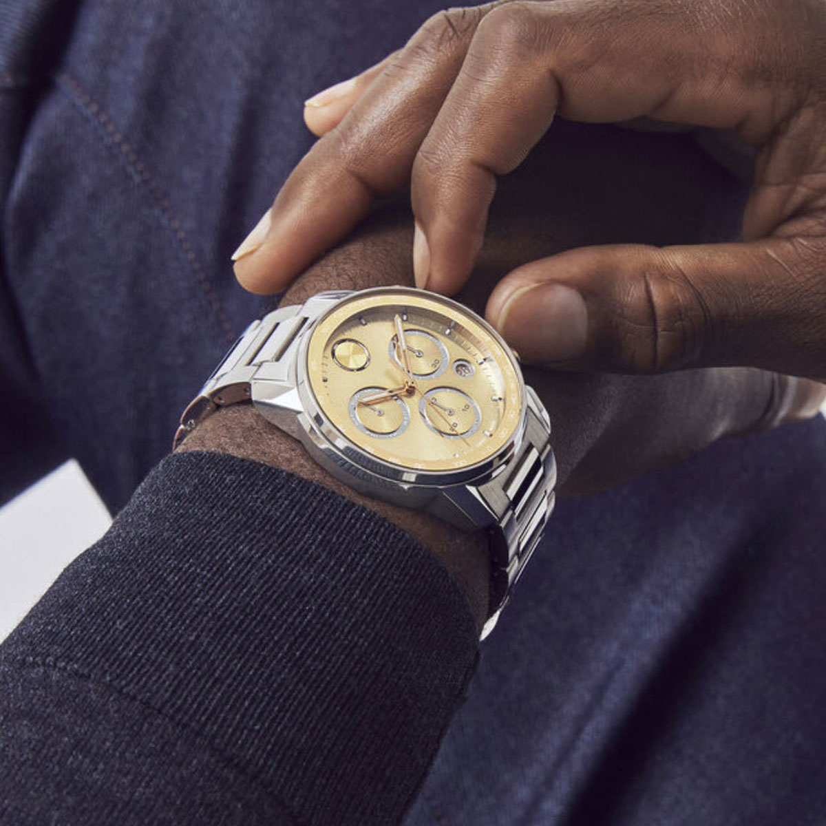 Movado Bold Verso 44mm Watch, Pale Yellow Gold Tone Dial