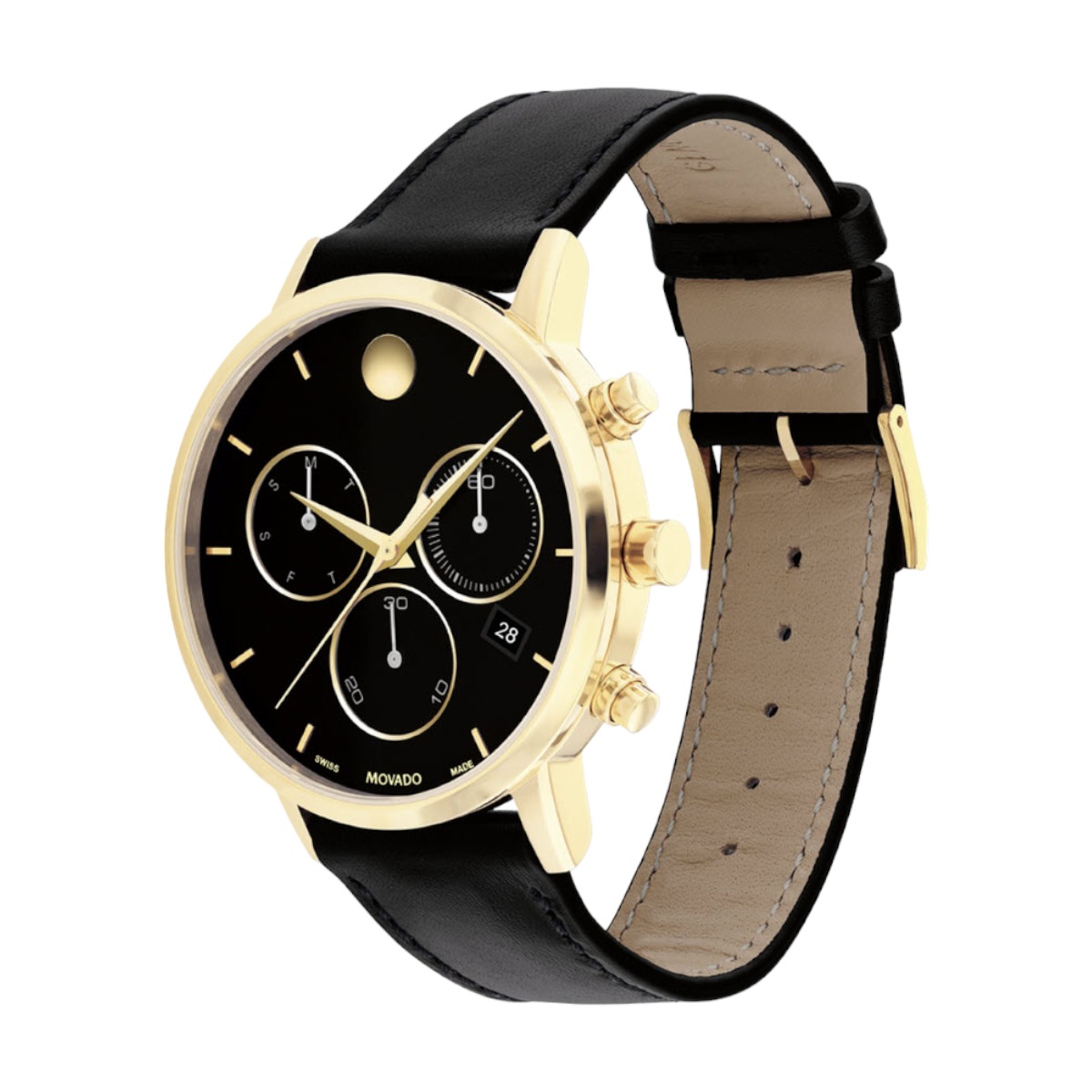 Movado Museum Classic Chronograph 42mm Watch, Black and Yellow Gold Tone Dial