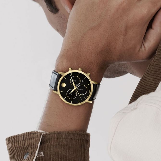 Movado Museum Classic Chronograph 42mm Watch, Black and Yellow