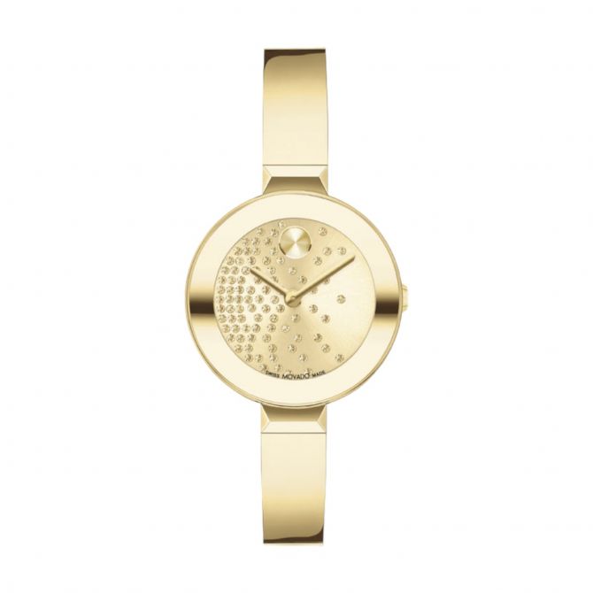 Movado Bold Bangle 28mm Watch, Yellow Gold Tone Crystal Dial