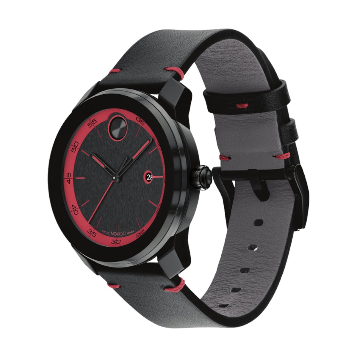 Movado Bold TR90 42mm Watch, Black and Red Dial