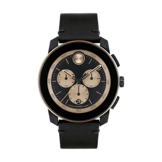 Movado Bold TR90 Chronograph 43.5mm Watch, Black and Bronze Tone Dial