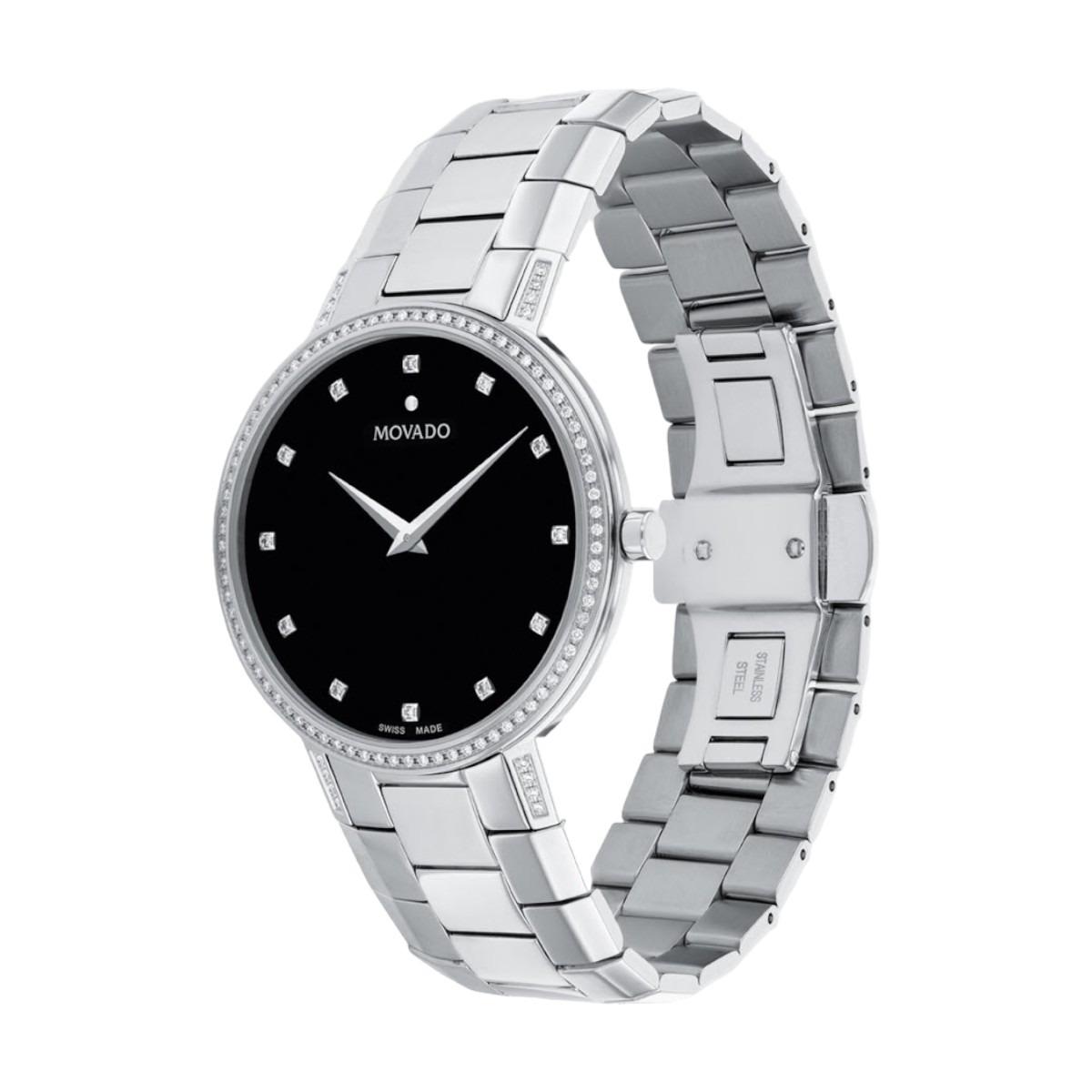 Movado Faceto 39mm Men's Watch, Black and Diamond Dial