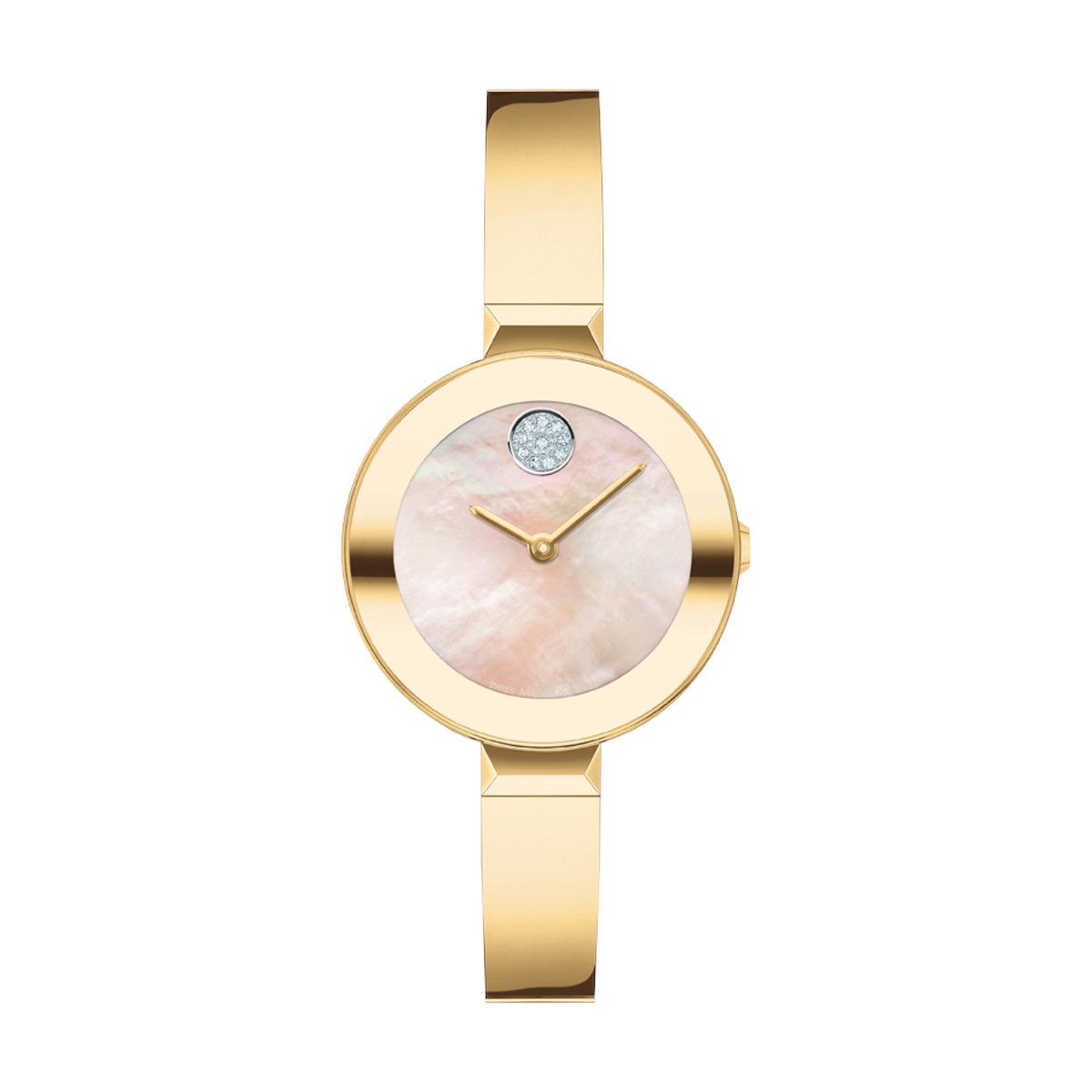Movado Bold Bangle 28mm Women's Watch, Pale Yellow Gold Tone Mother of Pearl Dial