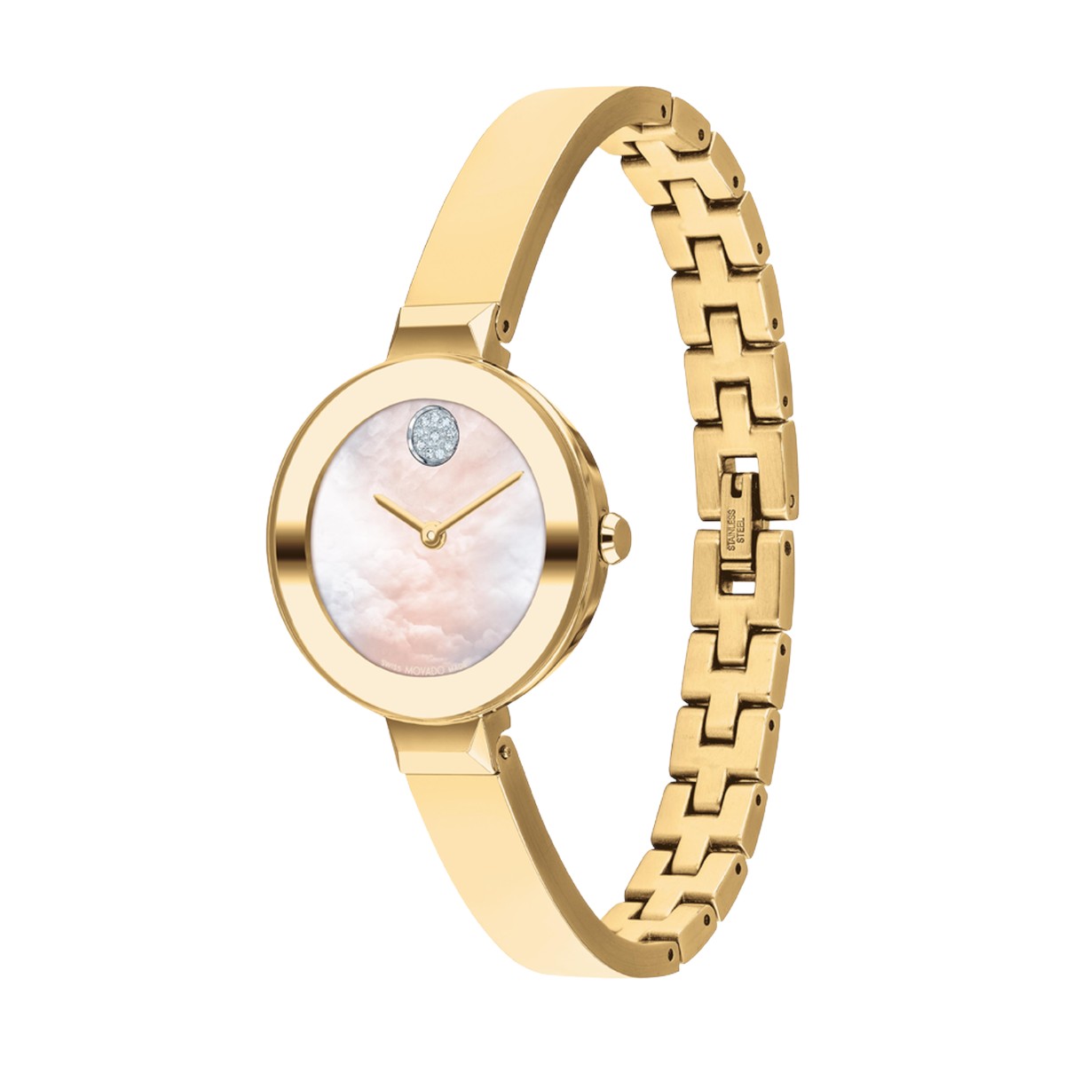 Movado Bold Bangle 28mm Women's Watch, Pale Yellow Gold Tone Mother of Pearl Dial